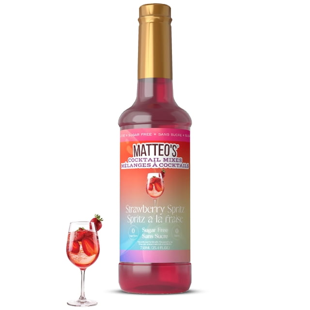 Matteo's Sugar Free Cocktail Syrup, Strawberry Spritz, 750mL, 0 Calories, 0 Sugar, (Single Bottle)