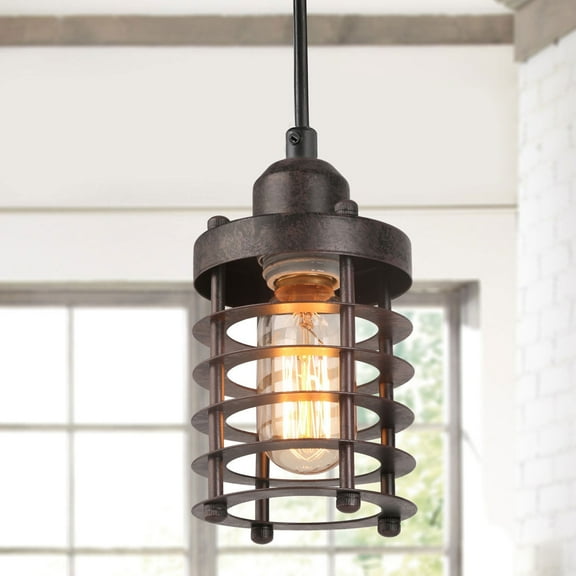 LNC Rustic Pendant Lighting for Kitchen Island Retro Vintage Hanging Ceiling Fixture with Industrial Metal Cage Shade