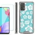 thumbnail image 1 of Shockproof Bumper Phone Case for Samsung Galaxy A52 5G, with Tempered Glass Screen Protector, by OneToughShield ® - Hibiscus Teal, 1 of 3