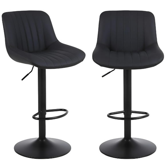 PU Leather Bar Stools Set of 2, Swivel Counter Height Barstools with Back and Footrest, Sturdy Base Dia 41cm, Adjustable Kitchen Island Stool Dining Chairs, Black