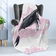 thumbnail image 4 of Whale Soft Flannel Fleece Throw Blanket, Big Black Whale with Striped Dreamy Clouds with a Motto Work of Art, Cozy Plush for Indoor and Outdoor Use, 60" x 80", Pink Black and White, by Ambesonne, 4 of 5