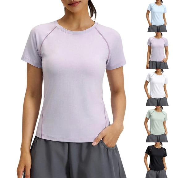 Aezemi Women Sports T Shirts, Breathable Workout Loose Fit Short Sleeve Tees, Summer Round Neck Yoga Running Tops