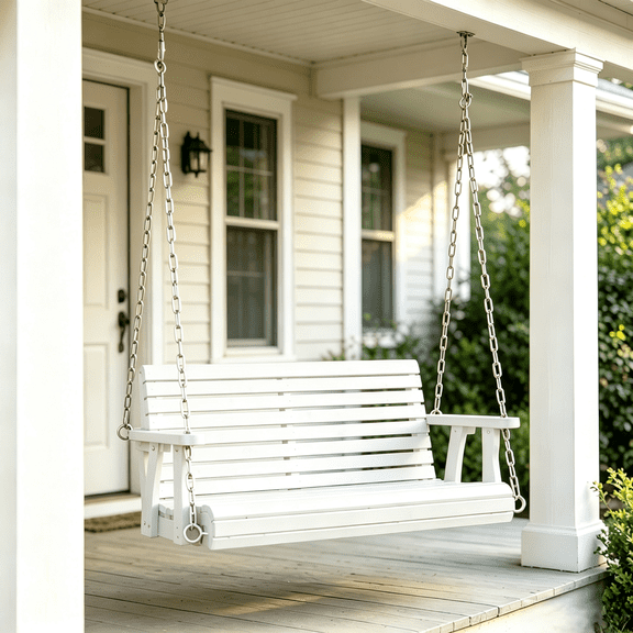 Ktaxon Patio Wooden Porch Swing for Courtyard & Garden, Heavy Duty 880 LBS Swing Chair Bench with Hanging Chains for Outdoors (White, 4 FT)