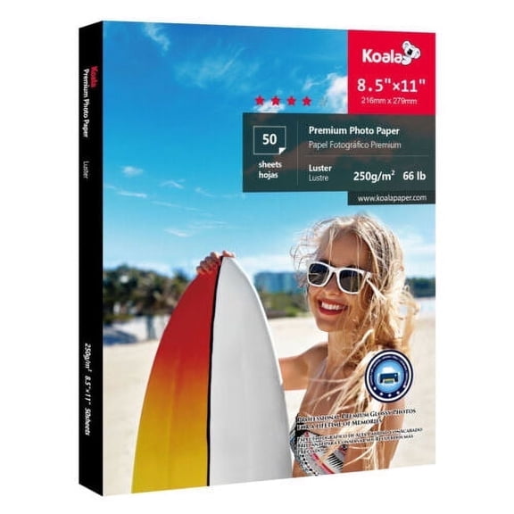 KOALA PAPER Luster Inkjet Photo Paper, 8.5x11 inch, 50 Sheets, 250g 10Mil ,Soft Gloss 66lb Picture Paper Water-resistant