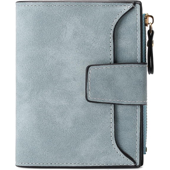 Yzhappy Small Wallet for Women, Bifold Compact Breathable Soft Leather Wallet with Card Holder, Zipper Coin Pocket and ID Window, Blue
