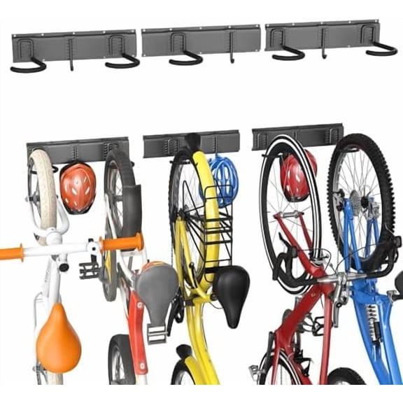 Wall Mounted Bike Storage Rack, Vertical Bikes Storage for Garage 5 Bikes Hangers for Wall, Modular Bicycle Storage Rack(3 Rails, 5 Bike Hooks, 3 Helmet Hooks)$$Sport & Recreation Other