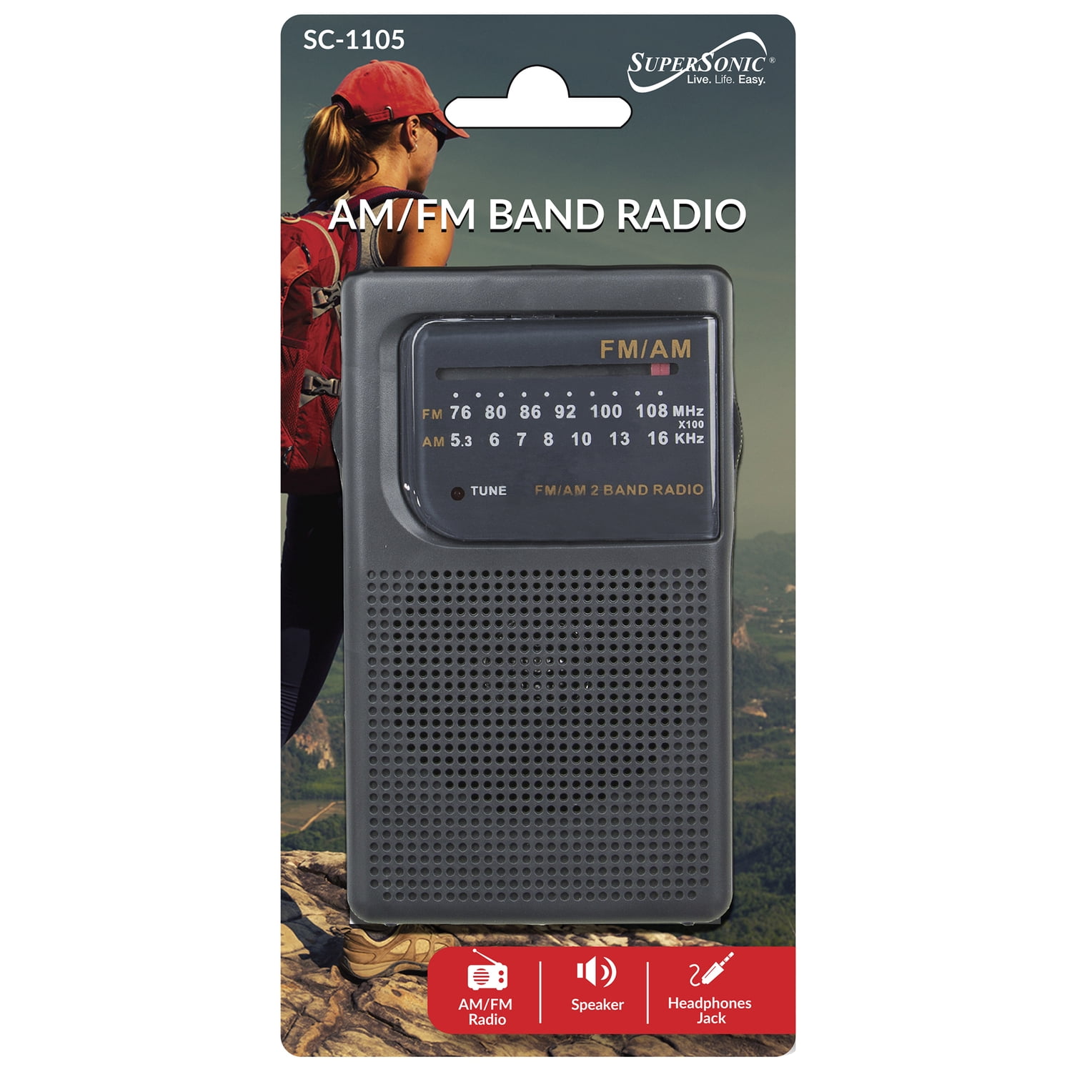 Supersonic Portable AM/FM Band Radio with Wrist Strap, SC-1105