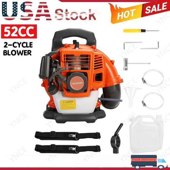 YNCE 52CC Gas Leaf Blower Backpack 550CFM 2 Stroke Ergonomic Harness System 200MPH Low Vibration and Cruise Control Powerful Gas Blowers for Lawn Yard Care Gifts for Dad (Orange_1)