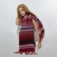 thumbnail image 6 of Retro Narrow Striped Scarf with Soft Fringe - Color-Block Gradient Winter Wrap for Men and Women, Lightweight Unisex Fashion Accessory,205*26 cm,Brown/Blue Stripe, 6 of 16