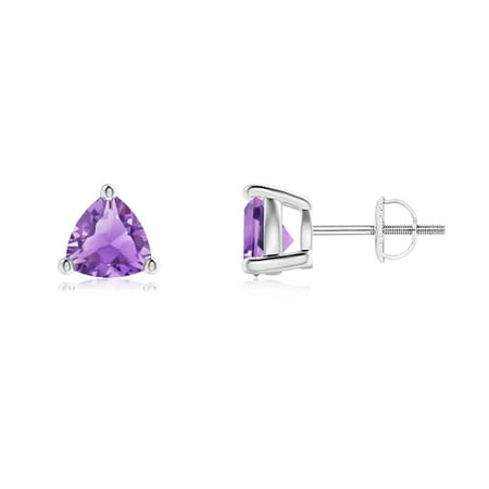 Amethyst Trillion Earrings Basket-Set Trillion Amethyst Stud Earrings in 14K White Gold (6mm Amethyst) - SE0142AM-WG-A-6 ()