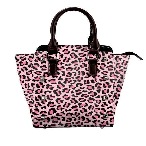 Pink Leopard Print Rivet Fashion One-Shoulder Women's Handbag Tote Bag
