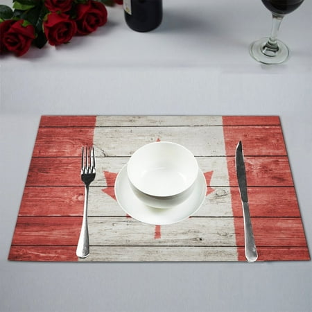 Yusdecor Canadian Canada Flag On Wood Background Placemats Table Mats For Dining Room Kitchen Decoration 12x18 Inch Set Of 6 Wood Background Placemats Table Mats, Round Table Placemats Canada