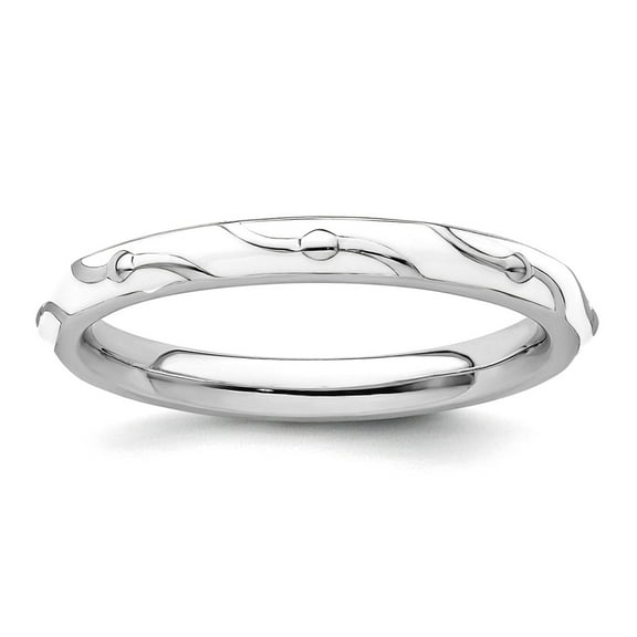 2.5mm 925 Sterling Silver Polished Patterned Stackable White Enamel Ring Size 7 Stackable Ring for Women