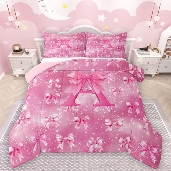 Manfei Letter A Monogrammed Bedding Comforter Set,Cartoon Bow Tie Twin Comforter Sets,Chic Starry Night Bedding Set For Child,Microfiber Room Decorative Reversible,2 Pieces