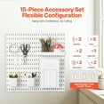 thumbnail image 5 of KFFKFF Pegboard Organizer Kit, 11" x 11" Plastic Panels, 4-Piece Set, Wall-Mounted Storage Solution with Accessories for Garage, Kitchen, Craft Room, Office, and Bathroom, White, 5 of 9