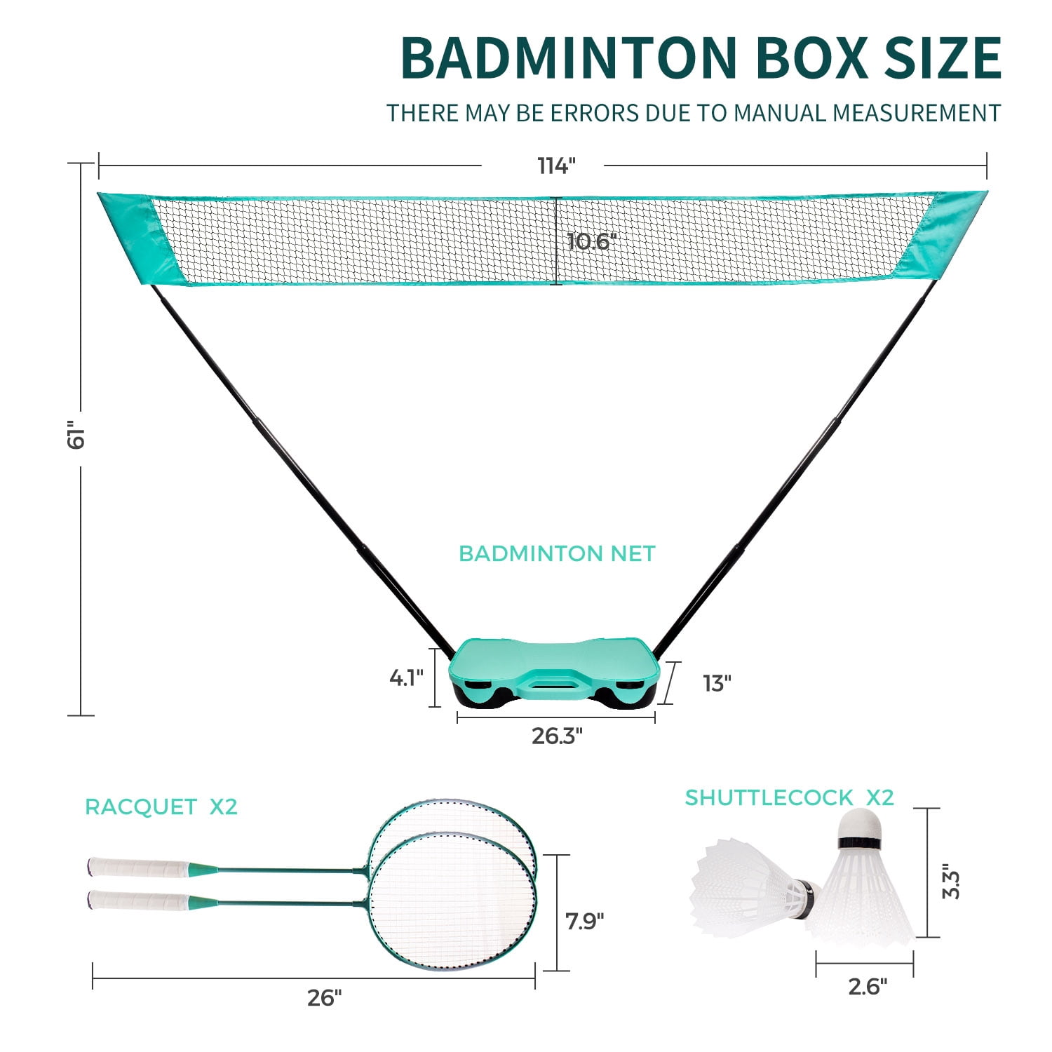 Badminton Set, with Net, 4 Racket, 4 Birdies, Portable Storage Box, for Backyards, Outdoor Games, Yard Games