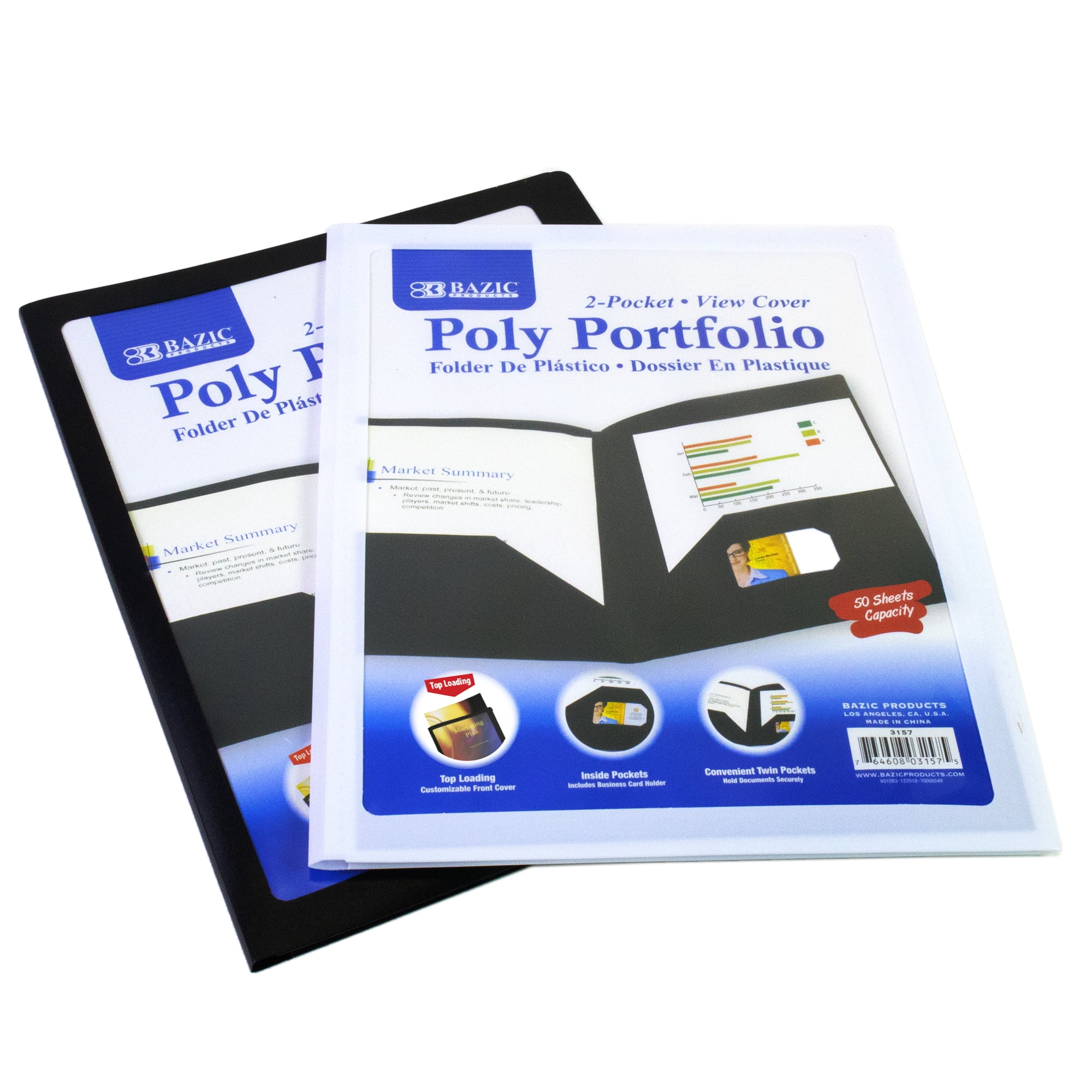 BAZIC 2 Pockets Poly Folder Portfolio w/ View Cover, Document Folders, 48-Pack