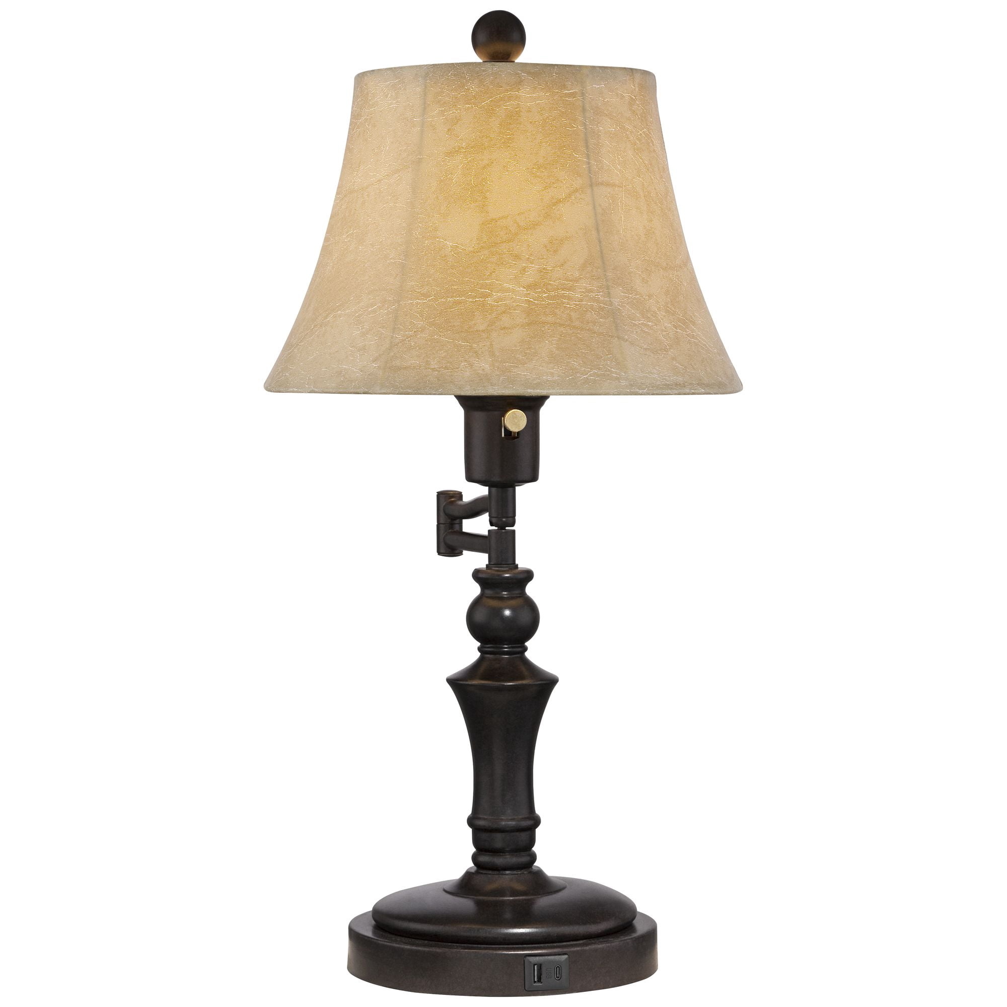 Regency Hill Traditional Desk Table Lamp Swing Arm with Hotel Style USB Charging Port 21.75" High Bronze Metal Faux Leather Bell Shade for Bedroom