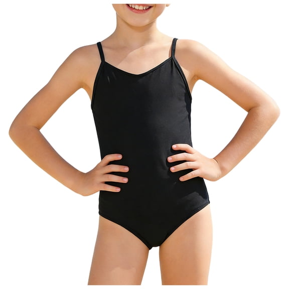 BOBOGOJP One Piece Swimsuit Quick Dry Bathing Suits Kids Cross Shoulder Strap Beach Swimwear for 5-16 Years Black for Size 11-12 Years