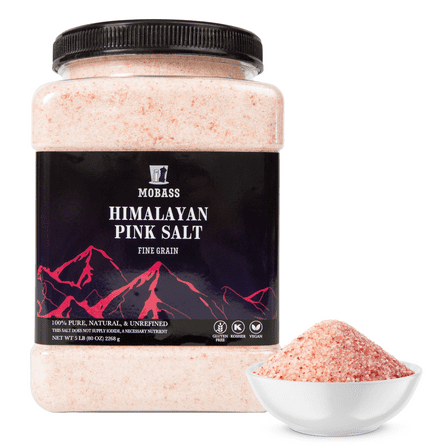 Mobass Himalayan Pink Salt Fine Grain, 5 lb Jar (80 oz)