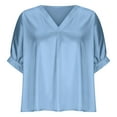 thumbnail image 5 of Mittory Women's Short Sleeve Summer Silk Tops V Neck Satin Blouse Solid Elegant Loose Fit Shirts, 5 of 6