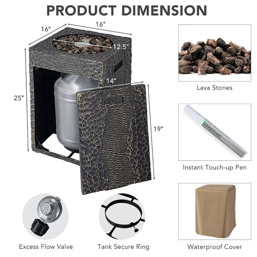 Resenkos Fire Pit, Fire Bowl,Outdoor Firepit,16 Feet Square Outdoor Propane Fire Pit with Lava Rocks Waterproof Cover 30 000 BTU