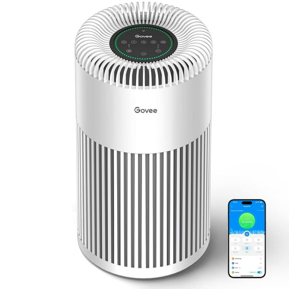 Govee Air Purifiers for Home Large Room Up to 1837 Sq.Ft, WiFi Smart Air Purifier with PM2.5 Monitor for Wildfire, H13 True HEPA Air Purifier for 99.97% Smoke, Pet Hair, Odors, 24dB Large Air Purifier