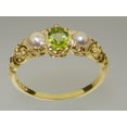 thumbnail image 3 of LBG British Made 10k Yellow Gold Natural Peridot & Cultured Pearl Womens Trilogy Ring - 33 size options - Sizes 4 to 12 Available, 3 of 7