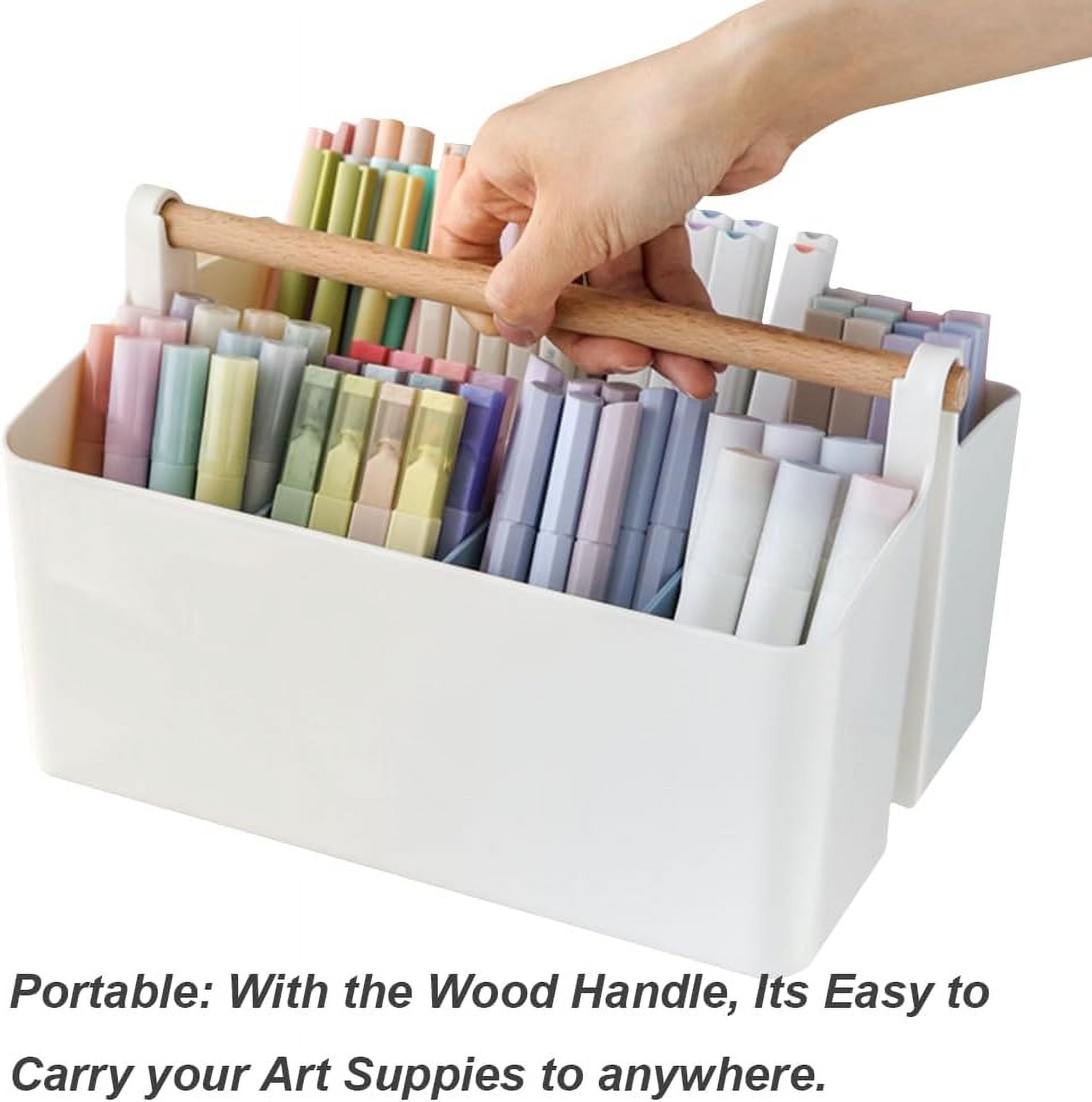 Marker Organizer, Art Caddy with Handle, Art Supply Storage Organizer with Adjustable Dividers, Portable Storage Bin for Craft Supplies Colored Pencils Makeups Tools Pen Holder for Desk