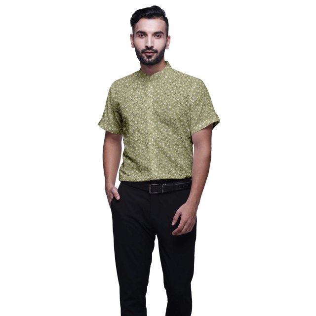 BESTMAN Chemise Décontractée Ajustée en Coton à Manches Courtes Imprimée pour Hommes