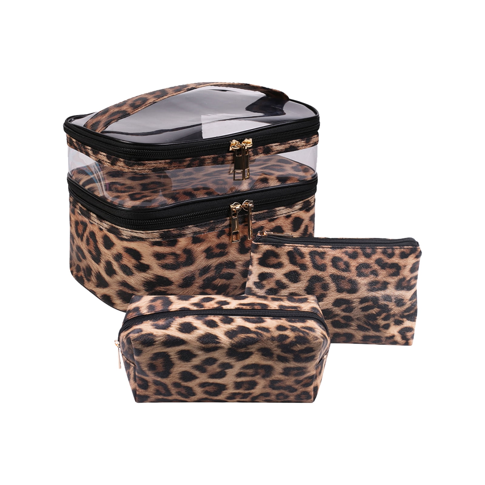 Women Makeup Bag Set,Double Layer Makeup Organizer Bag with 2 Large Cosmetic Bags,3 Pack Travel