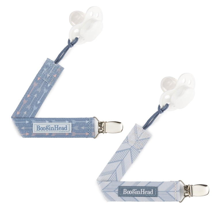 BooginHead Pacifier Clips, Unisex, Blue Arrows, 2-Pack photo 3