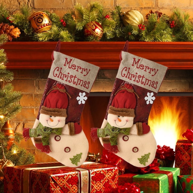 Knit Christmas Stockings Large Plain Classic Yarn Xmas Stockings Gifts For Family Holiday Decorations Fireplace Hanging Stockings Xmas Season Party Decor