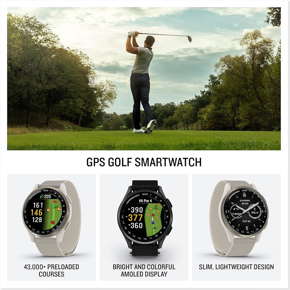 Garmin 010-03010-01 Approach S50, Advanced Golf GPS Smartwatch, AMOLED Display, On-Course Features Bundle with 2 YR CPS Enhanced Protection Pack