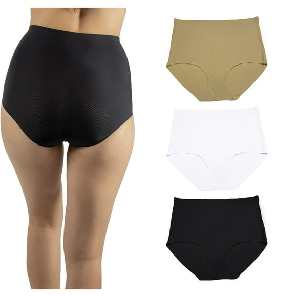 Pack 6 Pantaletas Completas hasta la cintura con Control Invisibles Sin Costuras Corte Láser Pack con 3 Diferentes Colores Tatys Fashion 762