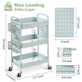 thumbnail image 4 of TOOLF 3-Tier Rolling Cart, Utility Storage Cart with DIY Dual Pegboards, Organizer Serving Trolley for Office, Home, Kitchen, Green, 4 of 8