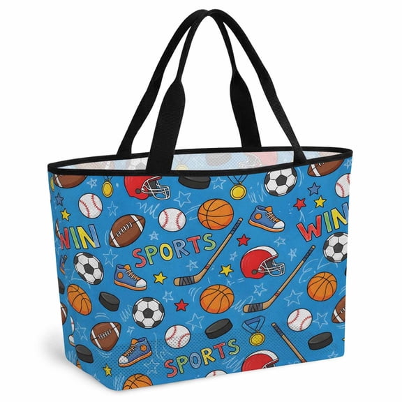 Blue Sports Beach Bag for Women, Large Breathable Mesh Beach Tote Bag, Football Basketball Rugby Baseball Sandproof Lightweight Travel Bags for Vacation Picnic Swimming Pool 15.7"x15.7"x9.1"