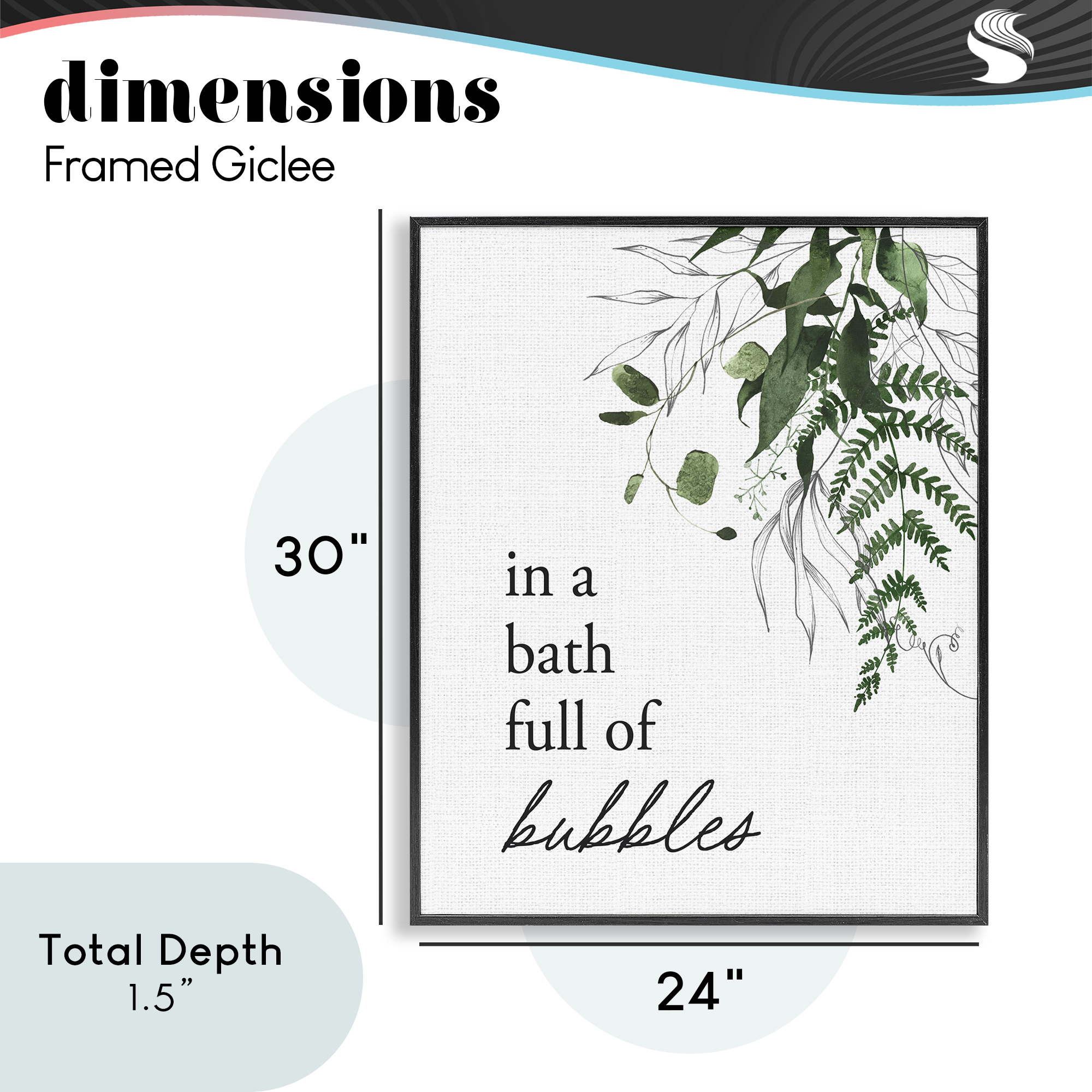 Forest Foliage Bubble Bath Black Framed Giclee Art, design by Lettered and Lined