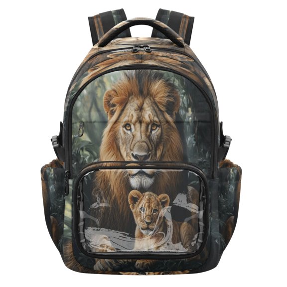 25L PVC Casual Backpack, Waterproof Large Capacity Backpack for Student Commute & Short Trips Lions