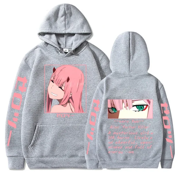Sudadera con capucha de Darling In The Franxx para mujer, jersey de talla grande con estampado gráfico de dos ojos Zero, sudadera Harajuku para mujer