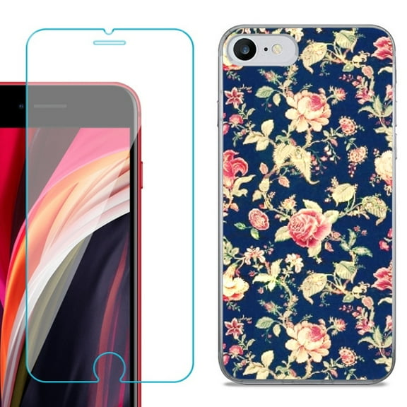 Slim-Fit Fashion Gel Phone Case for iPhone SE 2022, with Tempered Glass Screen Protector, by OneToughShield ® - Floral Garden