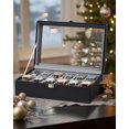 thumbnail image 4 of GUKA Watch Box, 12 Slot Watch Case with Large Real Glass Lid, Watch Organizer with Removable Watch Pillow, Black Synthetic Leather Watch Display, Black, 4 of 4