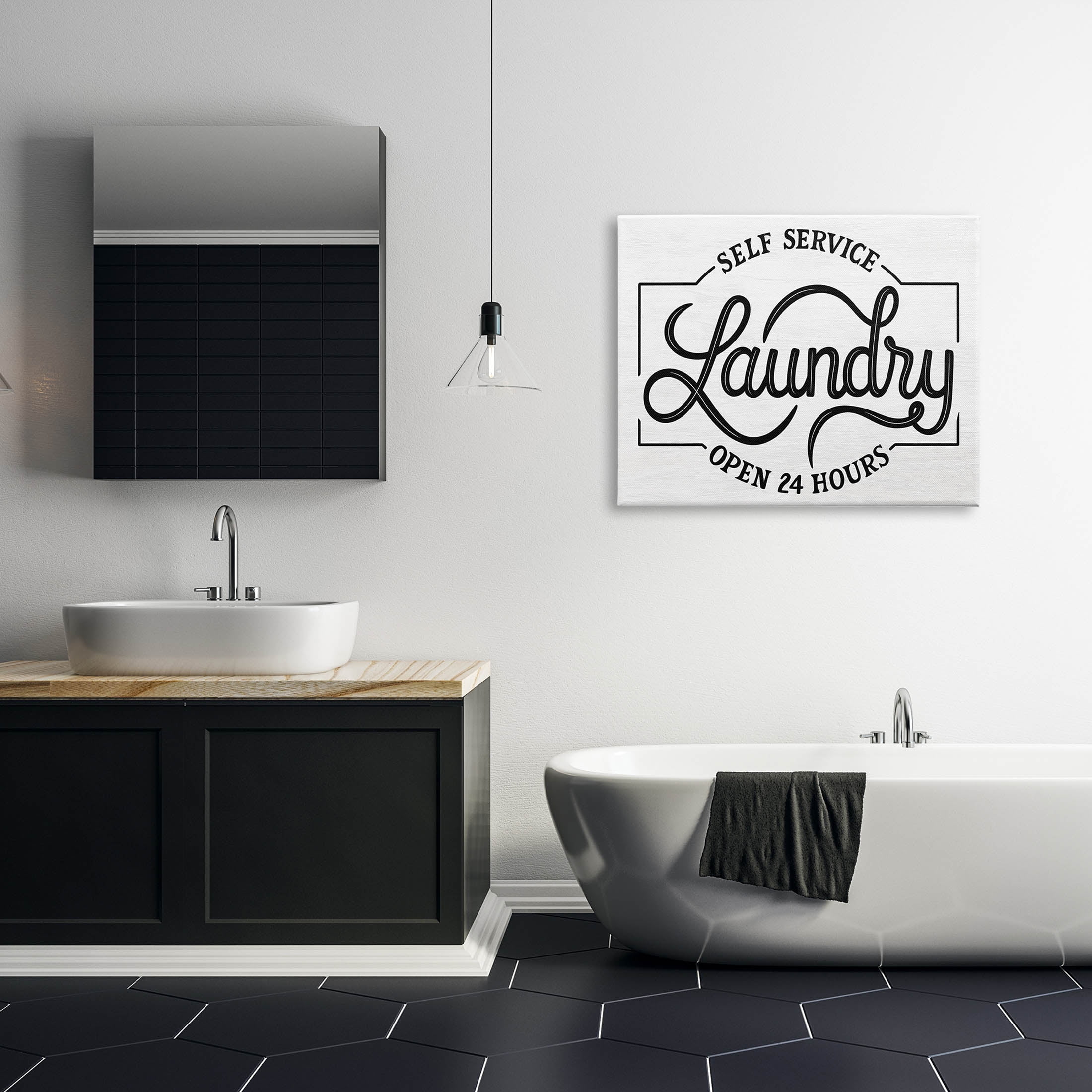 Self Service Laundry Open Sign Typography Graphic Art Gallery Wrapped Canvas Print Wall Art