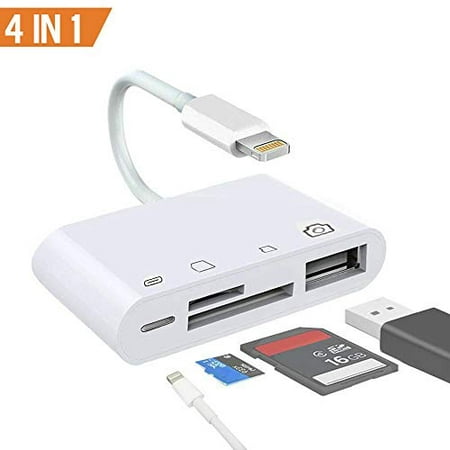 4 in 1 SD TF Card Reader Compatible iPhone iPad iPod, USB 3.0 OTG Camera Connection Kit SD T-Flash Card Trail Game Reader Work with Hubs Keyboards Audio/MIDI Interfaces Ethernet