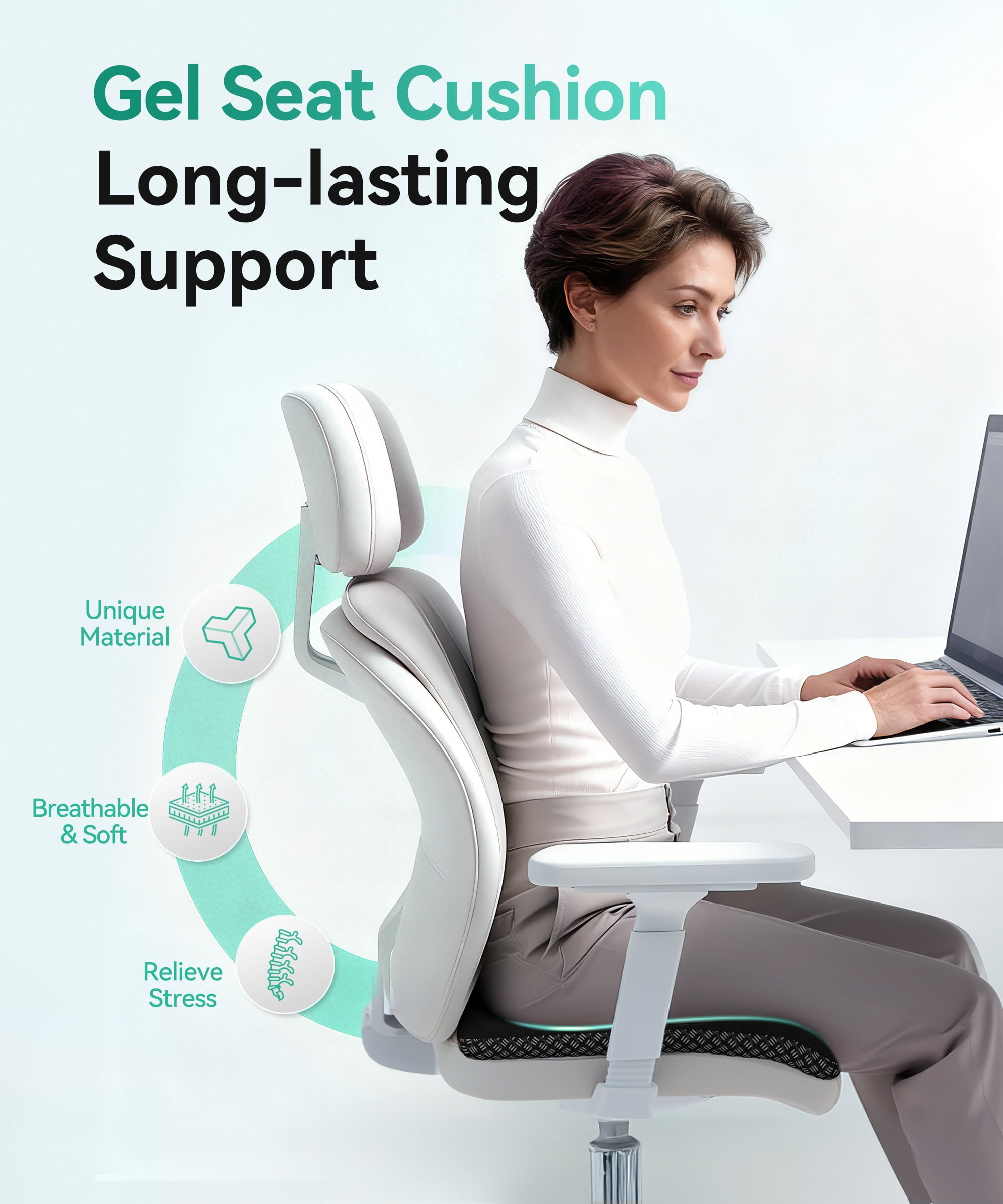 AOLIGO Gel Seat Cushion for Long Sitting, 17" x 15" Enlarged Thickened Pad, Soft & Breathable Office and Wheelchair Comfort, Cyan
