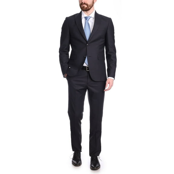 Raphael Mens Solid Black Slim Fit 2 Piece Suit With Peak Lapels