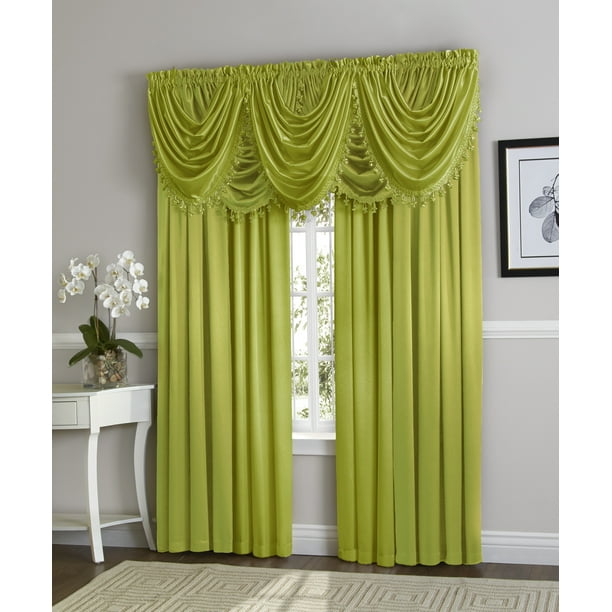 Hyatt Window Curtain & Fringed Valance Complete 9 Piece Window Treatment Set Lime Walmart
