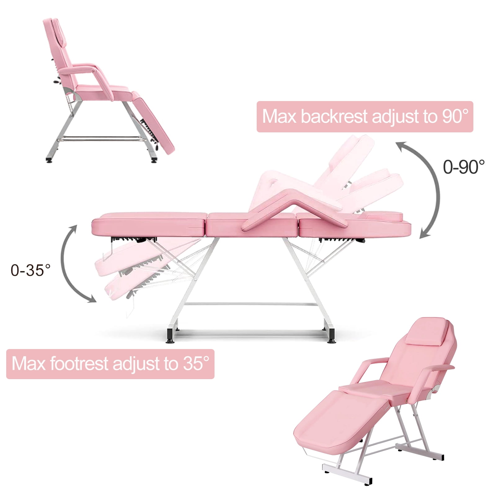 Massage Salon Tattoo Chair Esthetician Bed, Adjustable Facial Bed with Hydraulic Stool, Removable Headrest, Spa Bed Beauty Barber Massage Equipment, Pink