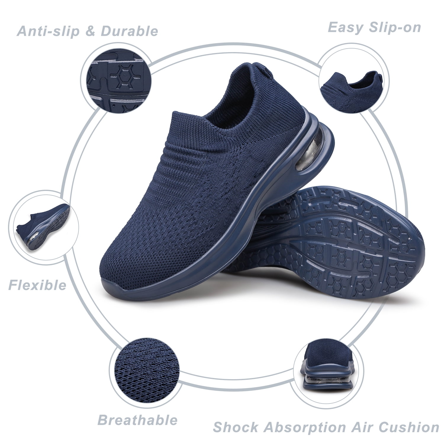 YHOON Boys Girls Sock Shoes Kids Sneakers School Fitness Tennis Walking Shoes Navy Blue Big Kid Size 2