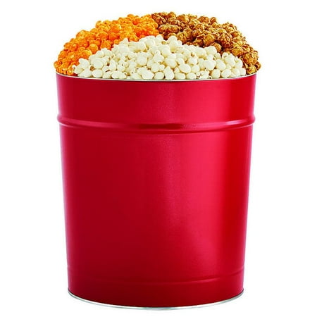 1 Gallon Popcorn Tin - The Popcorn Factory Popcorn Gift Tin, Simply Red, 3.5 Gallons (Robust Cheddar, White Cheddar, Caramel)